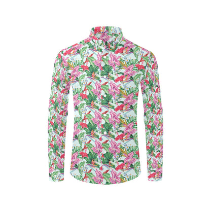 Tropical Flower Print Design LKS304 Men's Long Sleeve Dress Shirt