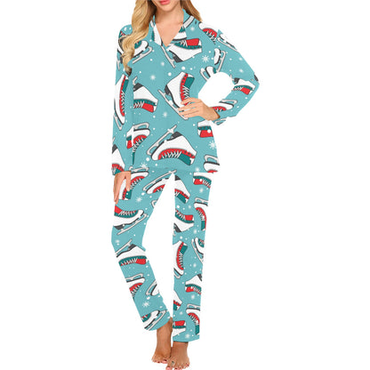 Ice Skate Pattern Print Design 03 Women's Long Pajama Set