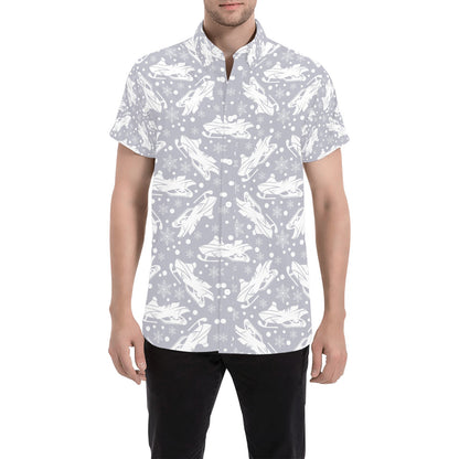 Snowmobile Print Design LKS302 Men Short Sleeve Button Up Shirt