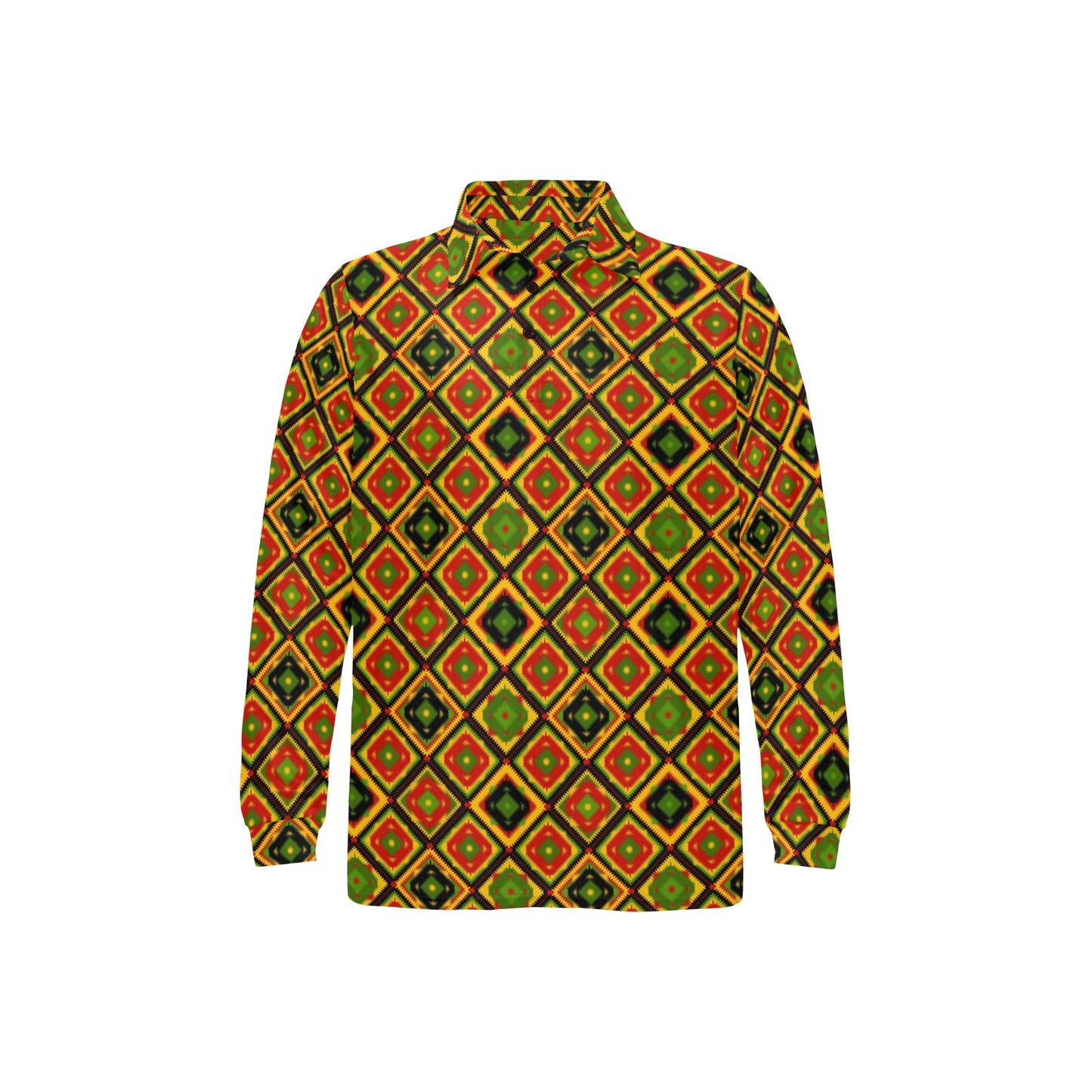 Rasta Reggae Color Pattern Long Sleeve Polo Shirt For Men's