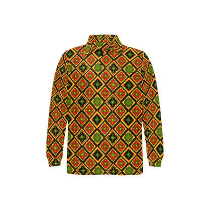 Rasta Reggae Color Pattern Long Sleeve Polo Shirt For Men's