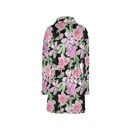 Peony Pattern Print Design PE08 Women's Fleece Robe
