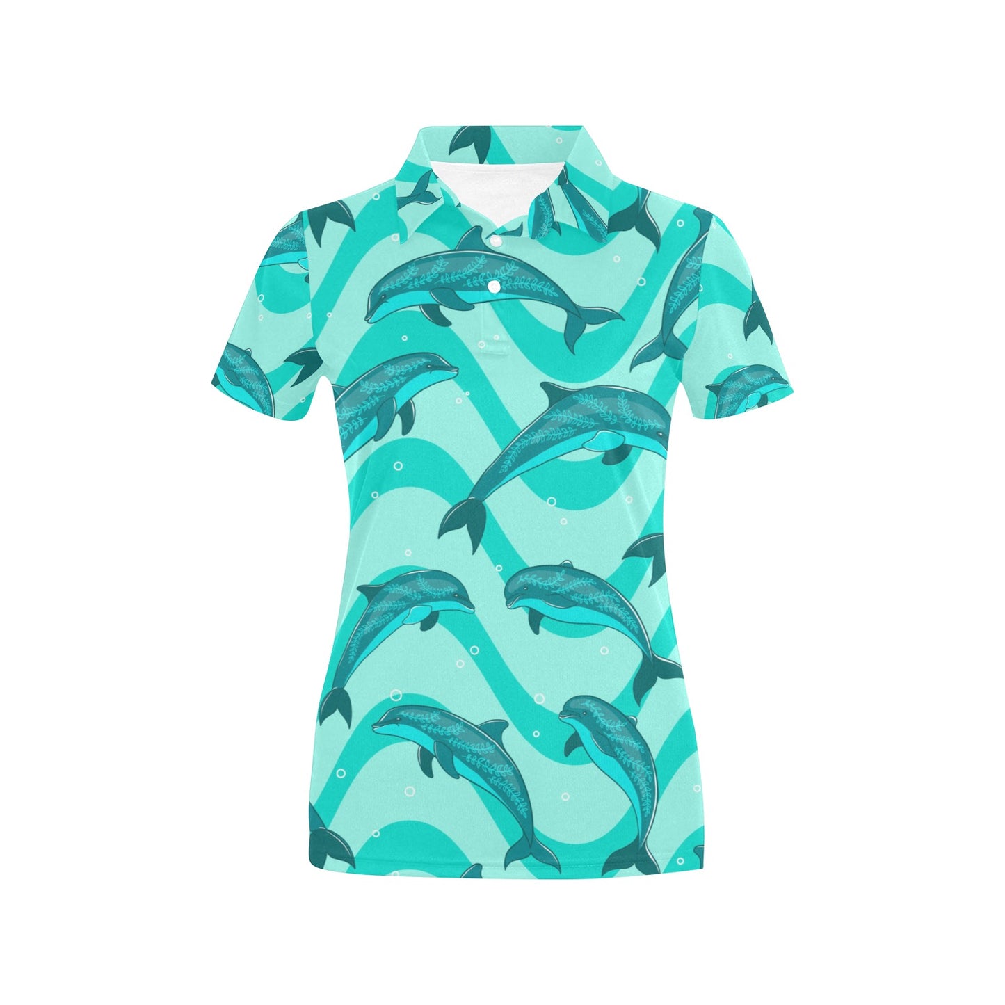 Dolphin Wave Print Women's Polo Shirt