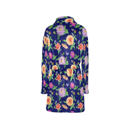 Dahlia Pattern Print Design DH010 Women's Fleece Robe