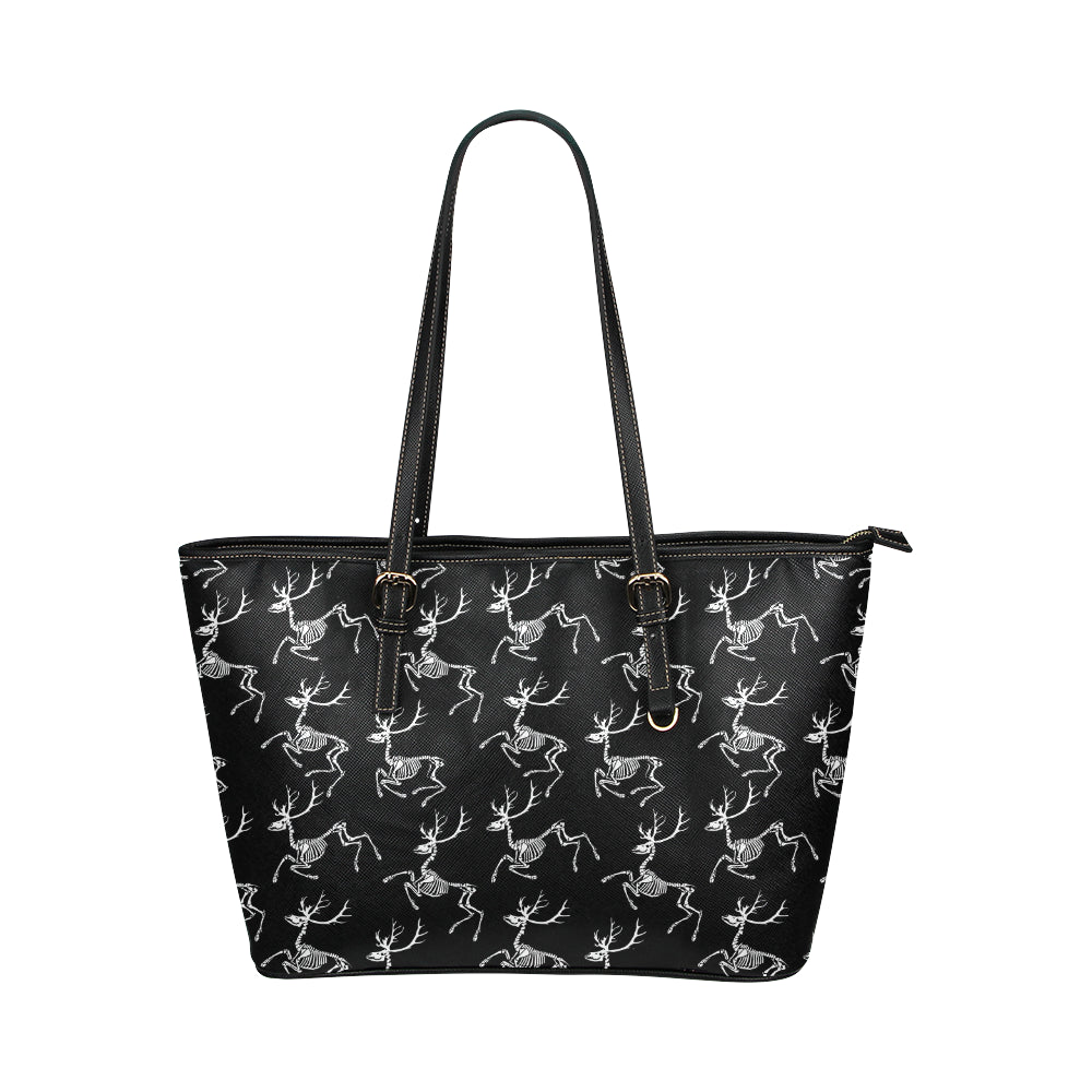 Deer Skeleton Print Pattern Leather Tote Bag