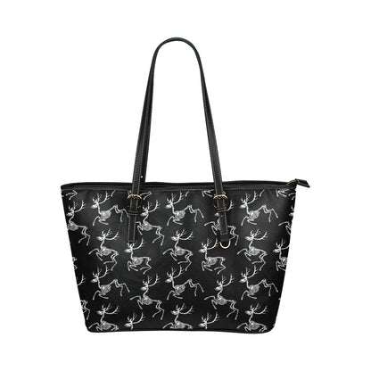 Deer Skeleton Print Pattern Leather Tote Bag