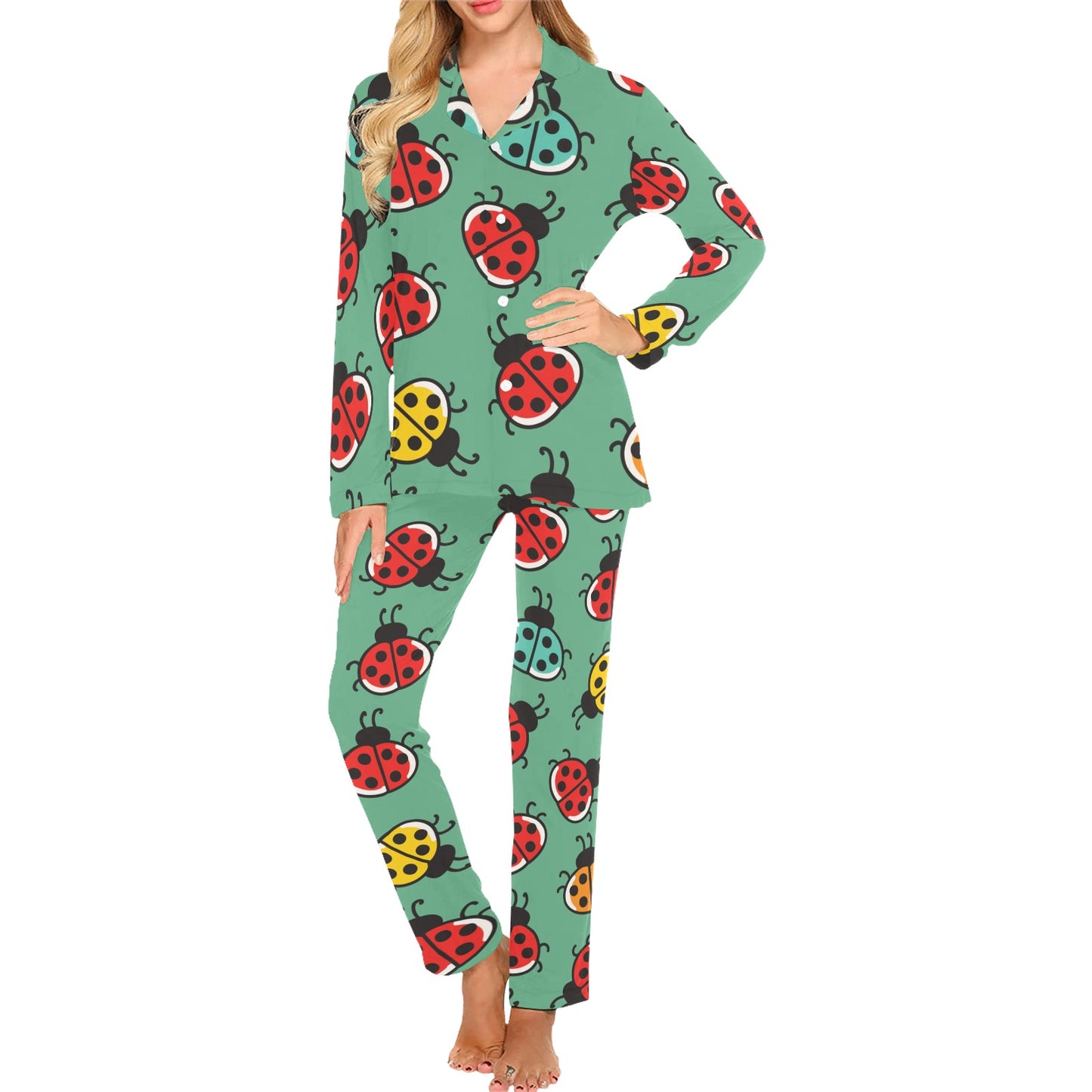 Ladybug Pattern Print Design 02 Women's Long Pajama Set