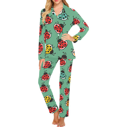 Ladybug Pattern Print Design 02 Women's Long Pajama Set