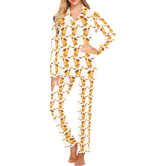 Saxophone Print Design LKS404 Women's Long Pajama Set