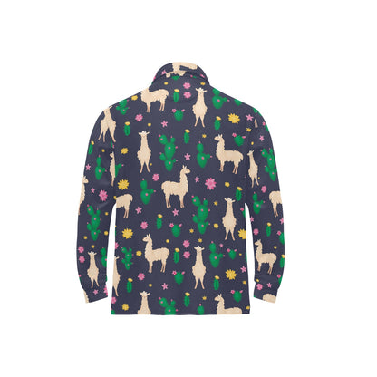Llama Cactus Pattern Print Design 012 Long Sleeve Polo Shirt For Men's