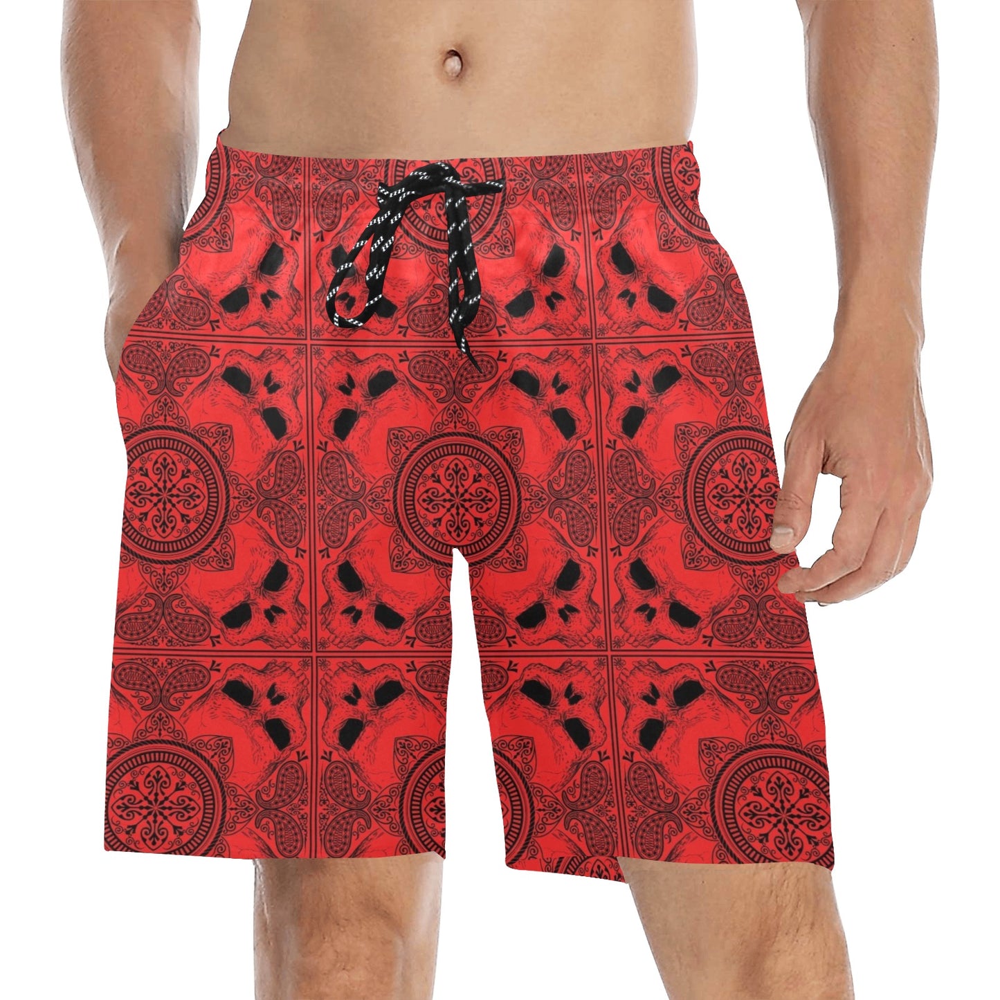 Bandana Red Print Design LKS304 Men's Swim Trunks Beach Shorts