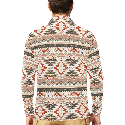 Aztec Pattern Print Design 05 Long Sleeve Polo Shirt For Men's