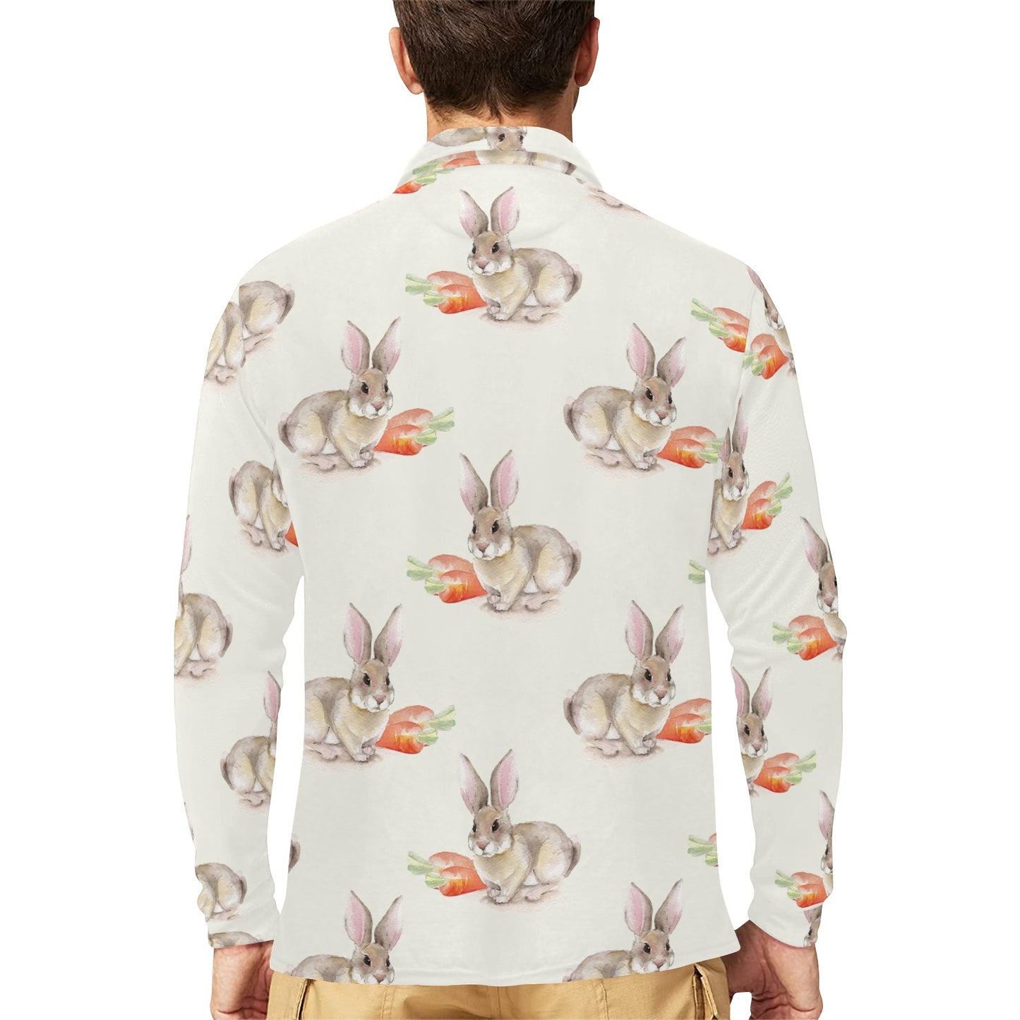Rabbit Pattern Print Design 01 Long Sleeve Polo Shirt For Men's