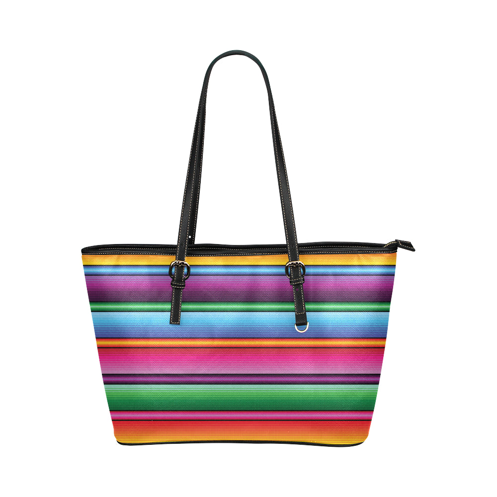 Mexican Blanket Colorful Print Pattern Leather Tote Bag