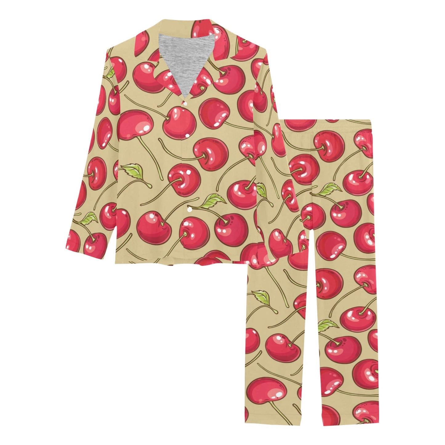 Cherry Pattern Print Design CH05 Women's Long Pajama Set