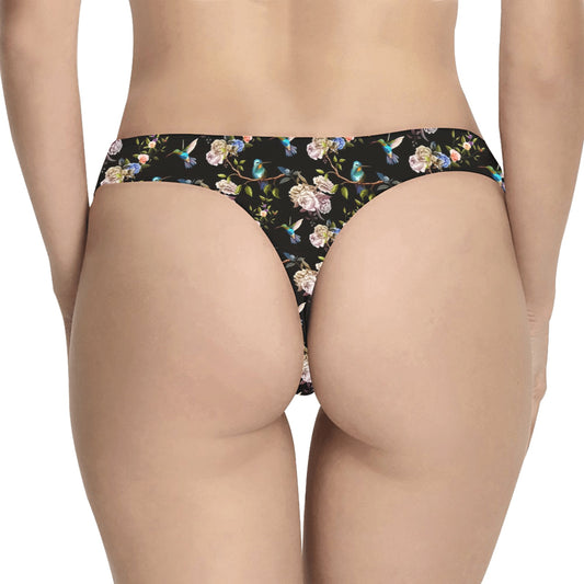 Hummingbird Flower Themed Print Women's Thongs