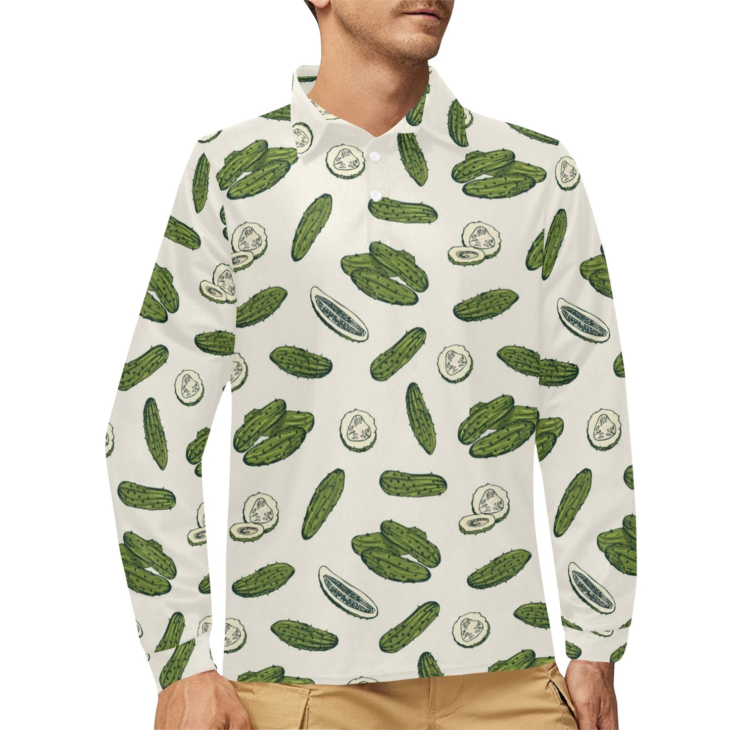 Cucumber Pattern Print Design CC05 Long Sleeve Polo Shirt For Men's