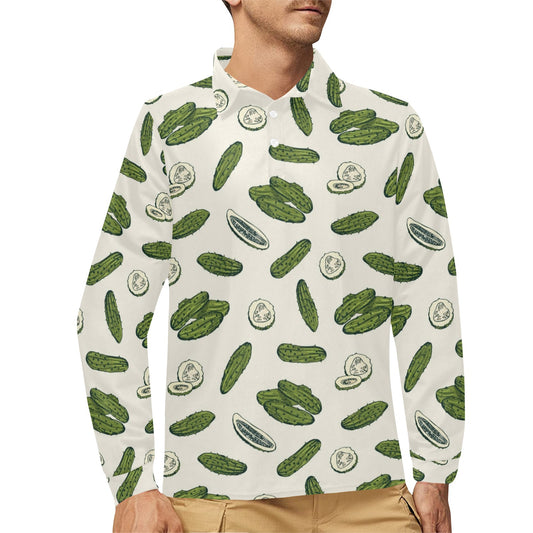 Cucumber Pattern Print Design CC05 Long Sleeve Polo Shirt For Men's