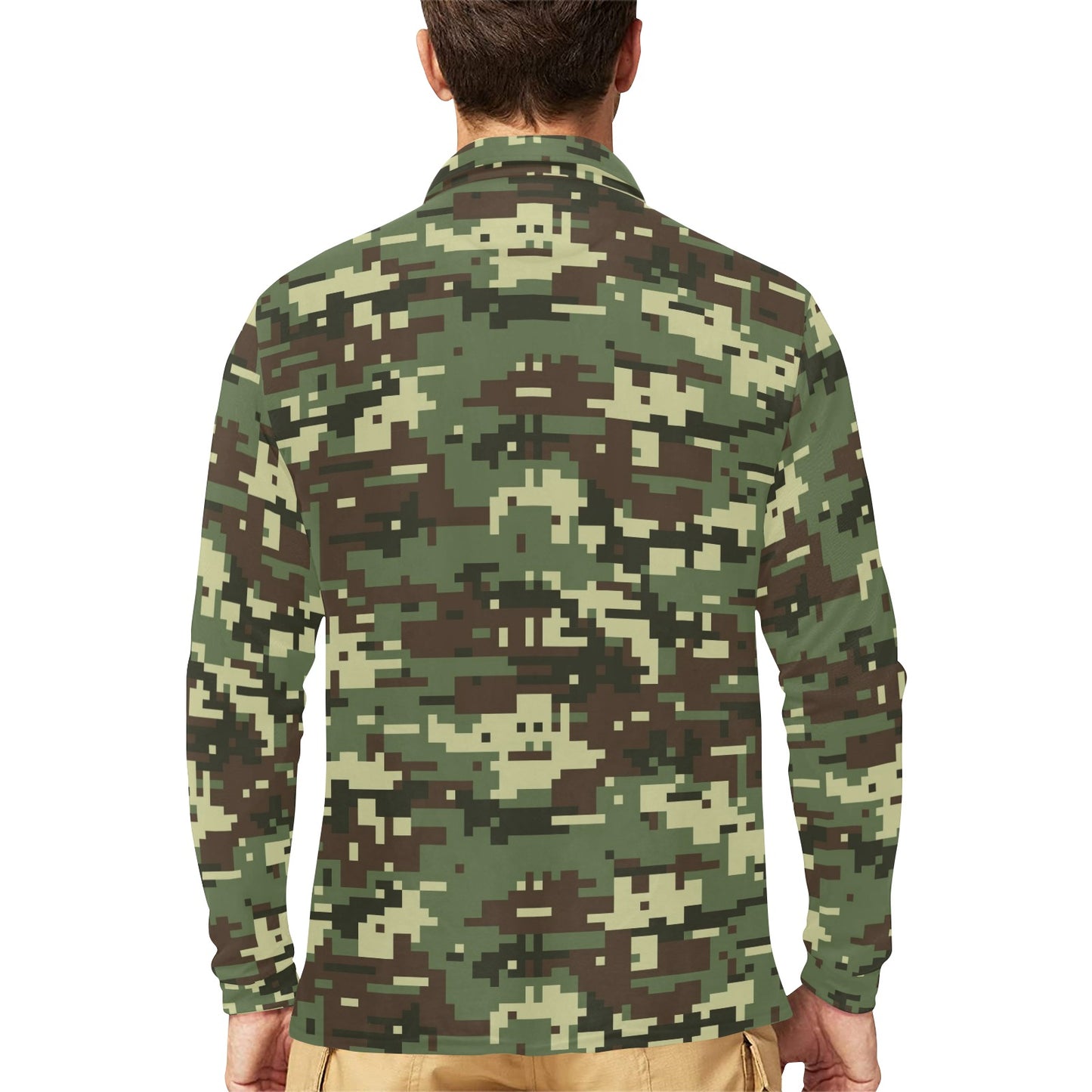 ACU Digital Army Camouflage Long Sleeve Polo Shirt For Men's