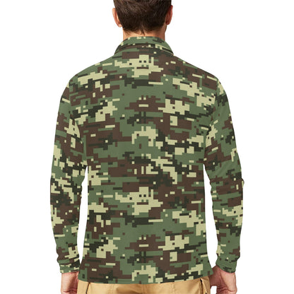 ACU Digital Army Camouflage Long Sleeve Polo Shirt For Men's