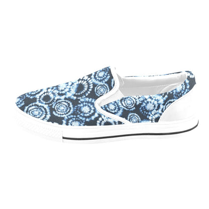 Tie Dye Dark Blue Print Design LKS306 White Slip Ons Canvas Women's Shoes