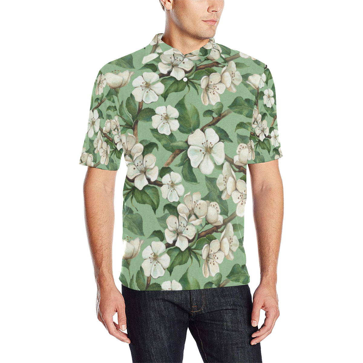 Apple blossom Pattern Print Design AB02 Men Polo Shirt