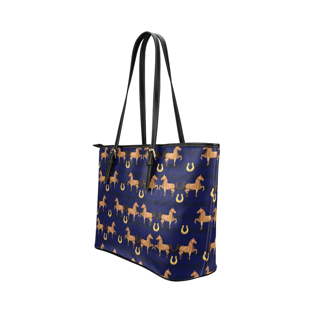 Horse Luxury Themed Pattern Print Leather Tote Bag