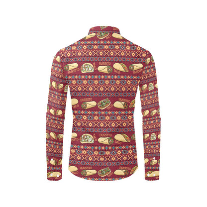 Burrito Taco Print Design LKS302 Men's Long Sleeve Dress Shirt