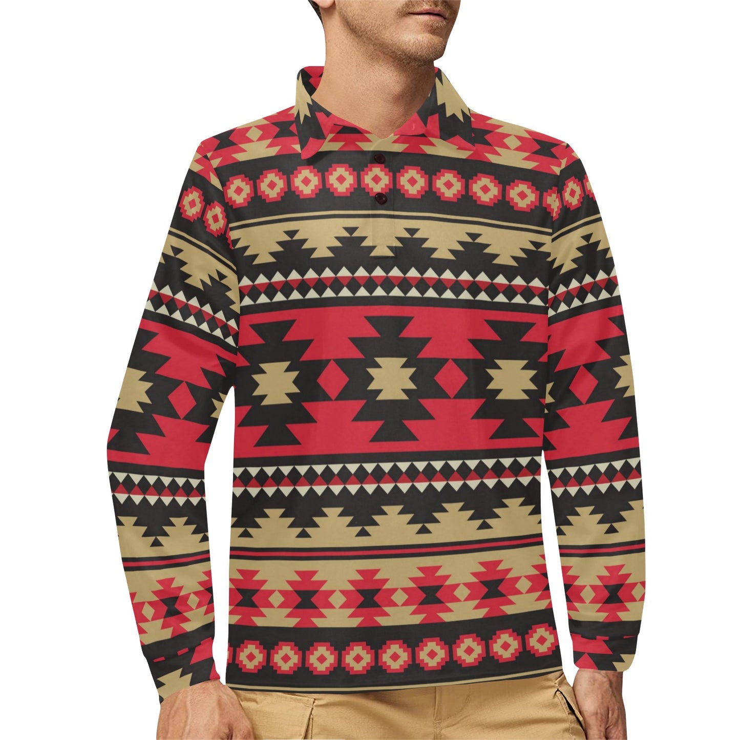 Navajo Pattern Print Design A04 Long Sleeve Polo Shirt For Men's