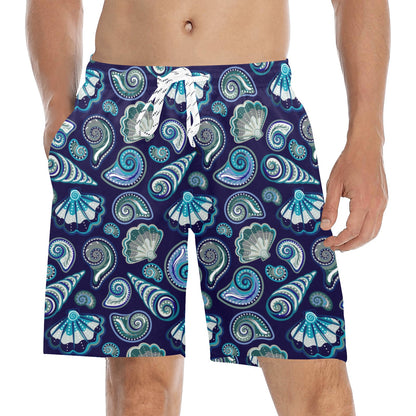 Beach Seashell Blue Print Men's Swim Trunks Beach Shorts