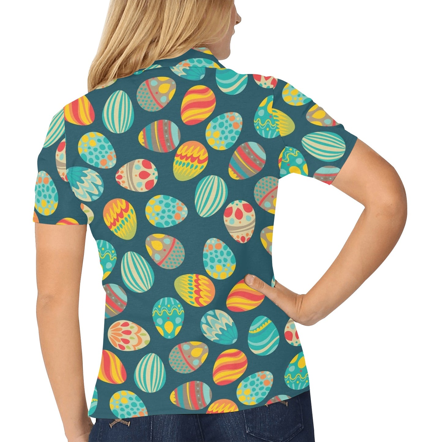 Easter Eggs Pattern Print Design RB09 Women's Polo Shirt