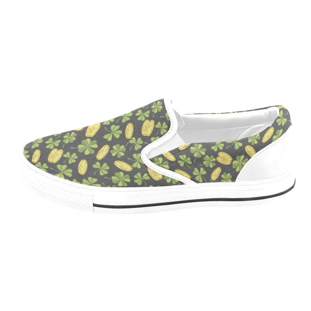 St Patricks Day Print Design LKS305 White Slip Ons Canvas Women's Shoes