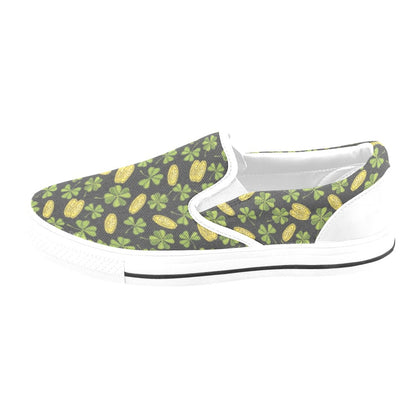 St Patricks Day Print Design LKS305 White Slip Ons Canvas Women's Shoes