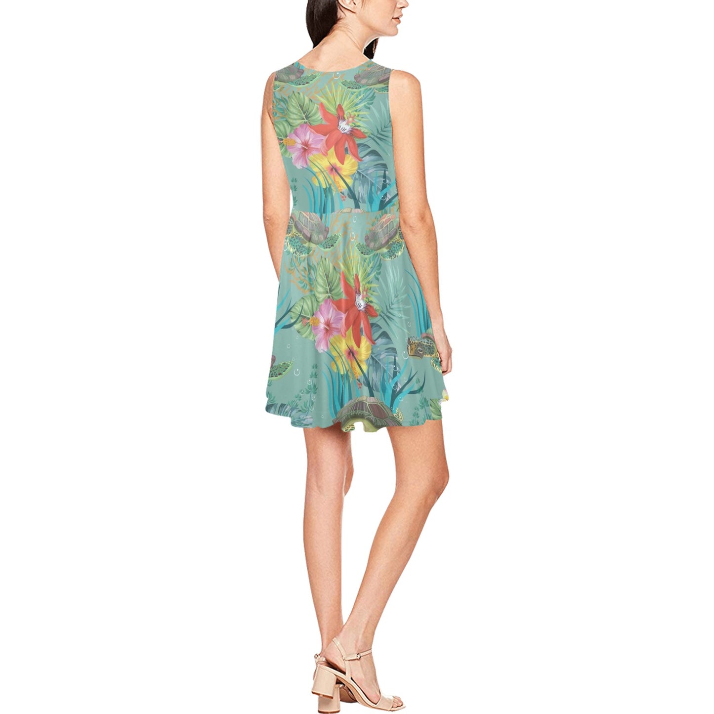 Sea Turtle Pattern Print Design T012 Sleeveless Dress