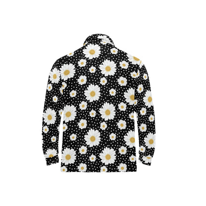 Daisy Pattern Print Design DS02 Long Sleeve Polo Shirt For Men's