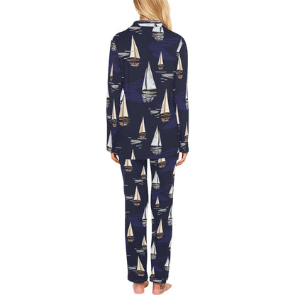 Sailing Ships Pattern Print Design A05 Women's Long Pajama Set