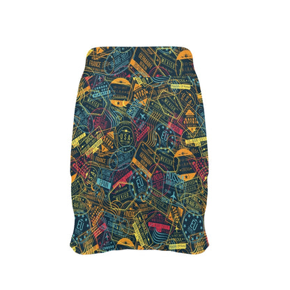 Travel Stamp Colorful Print Design LKS304 17" Golf & Pickleball Skort with Pockets