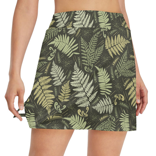 Fern Leave Green Print Pattern 17" Golf & Pickleball Skort with Pockets