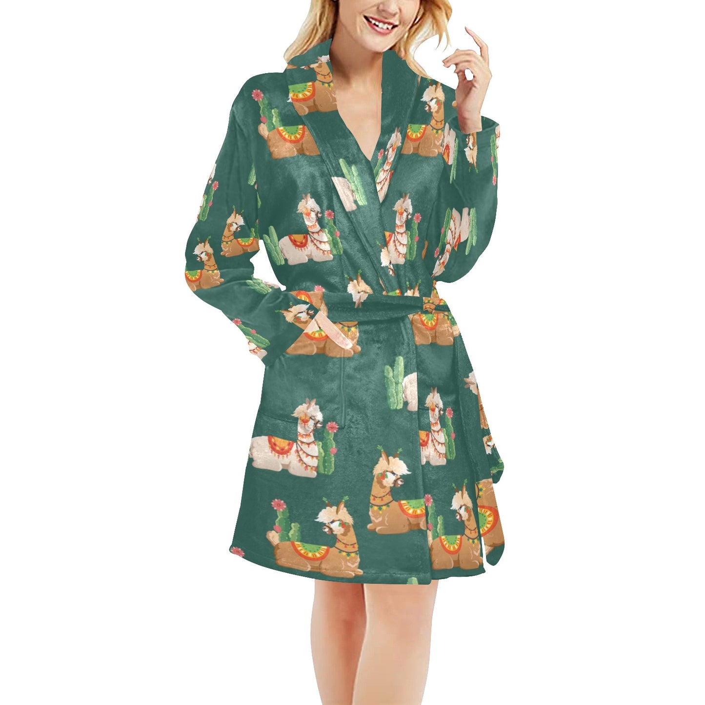 Llama Cactus Pattern Print Design 07 Women's Fleece Robe