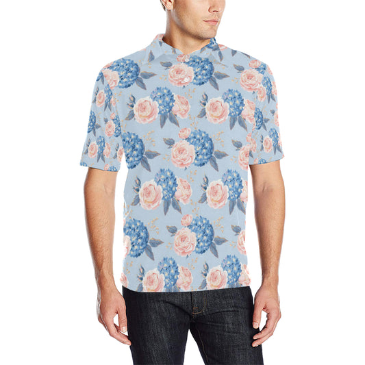 Hydrangea Pattern Print Design HD06 Men Polo Shirt