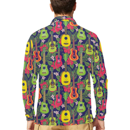 Ukulele Tropical Pattern Print Design 03 Long Sleeve Polo Shirt For Men's