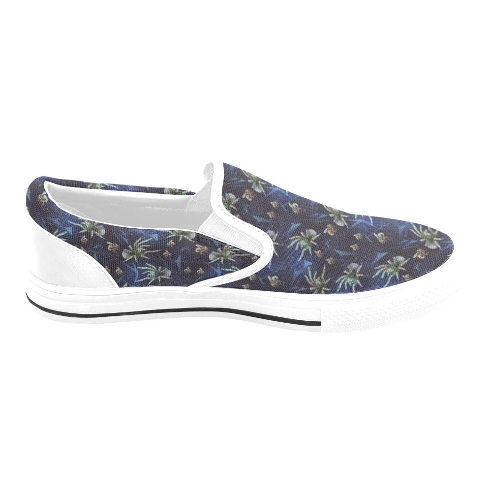 Tarantula Print Design LKS401 White Slip Ons Canvas Women's Shoes