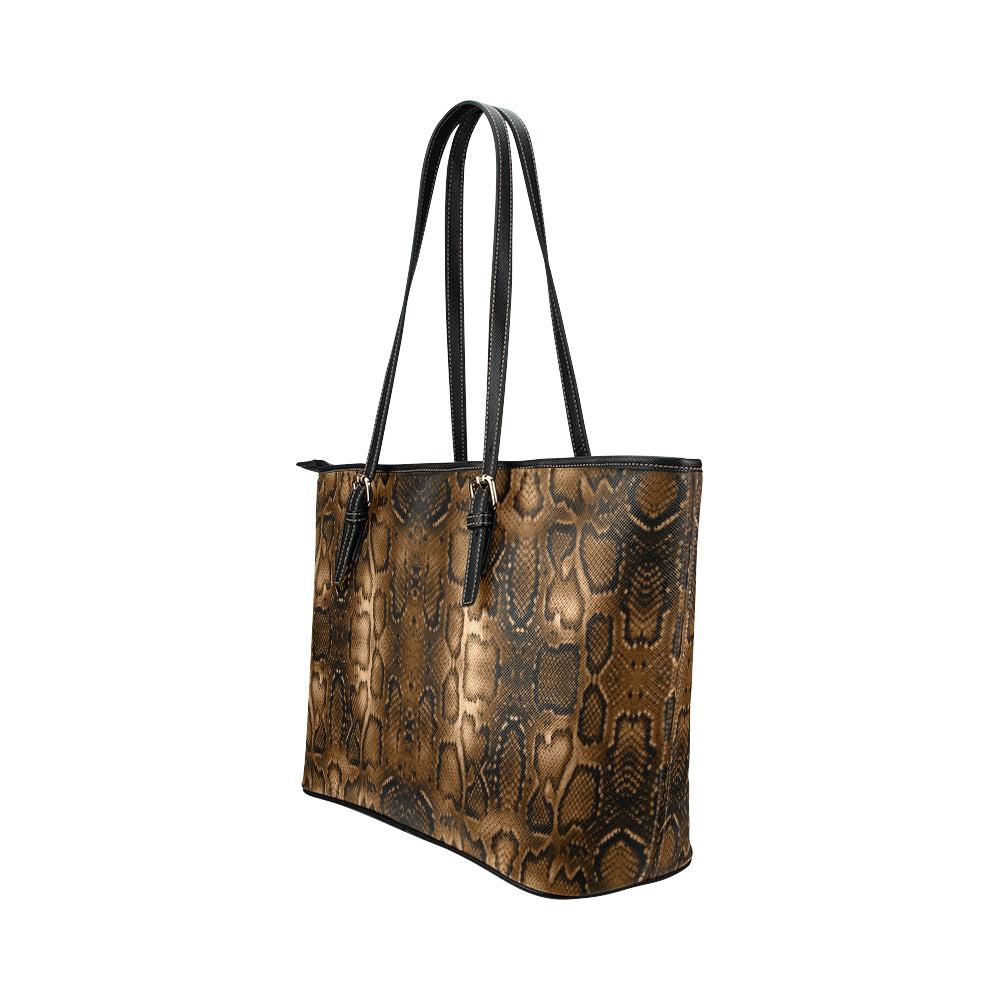 Snake Skin Brown Print Leather Tote Bag