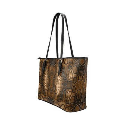 Snake Skin Brown Print Leather Tote Bag