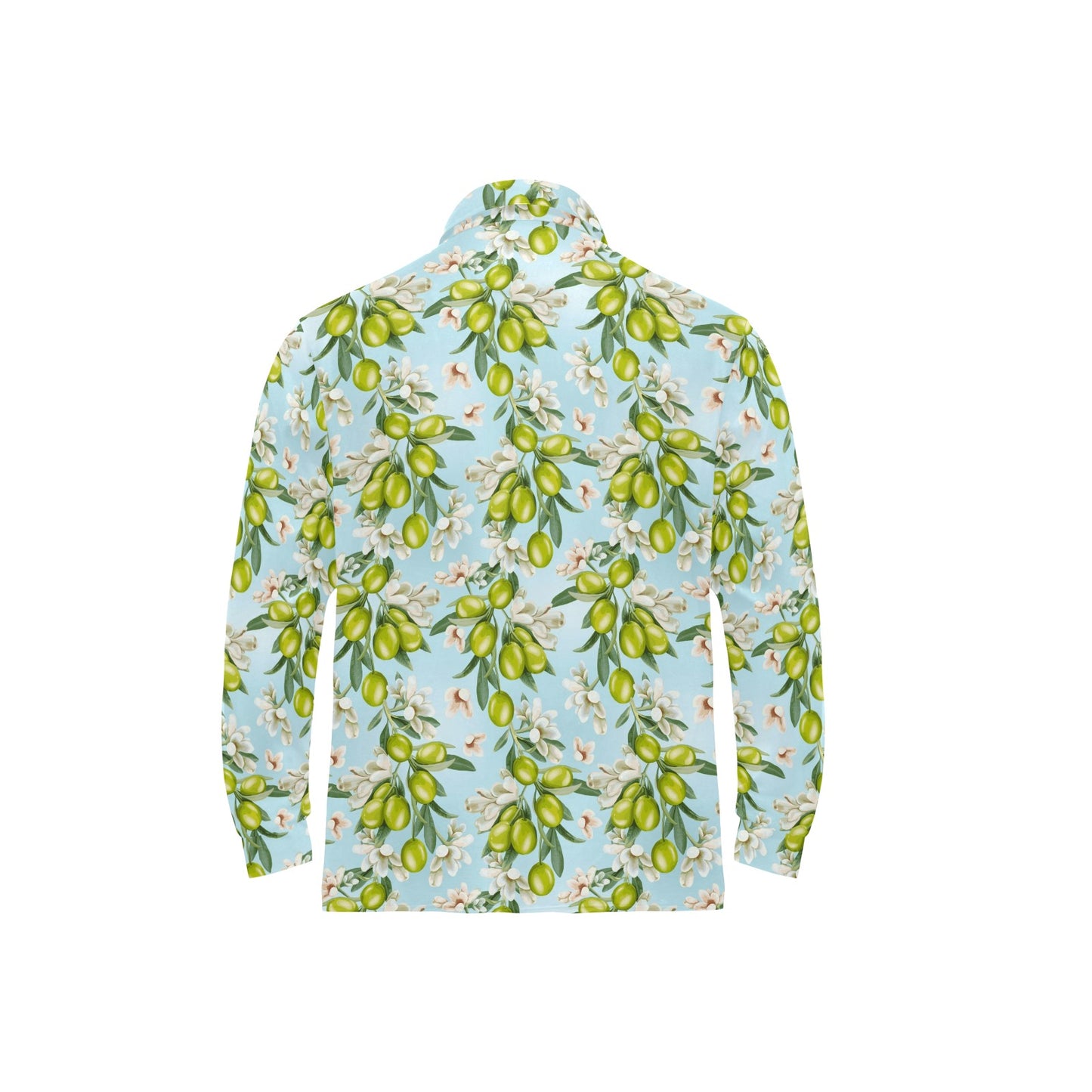 Elegant Olive Floral Print Long Sleeve Polo Shirt For Men's