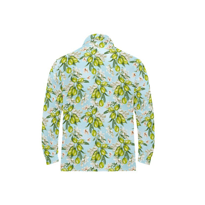 Elegant Olive Floral Print Long Sleeve Polo Shirt For Men's