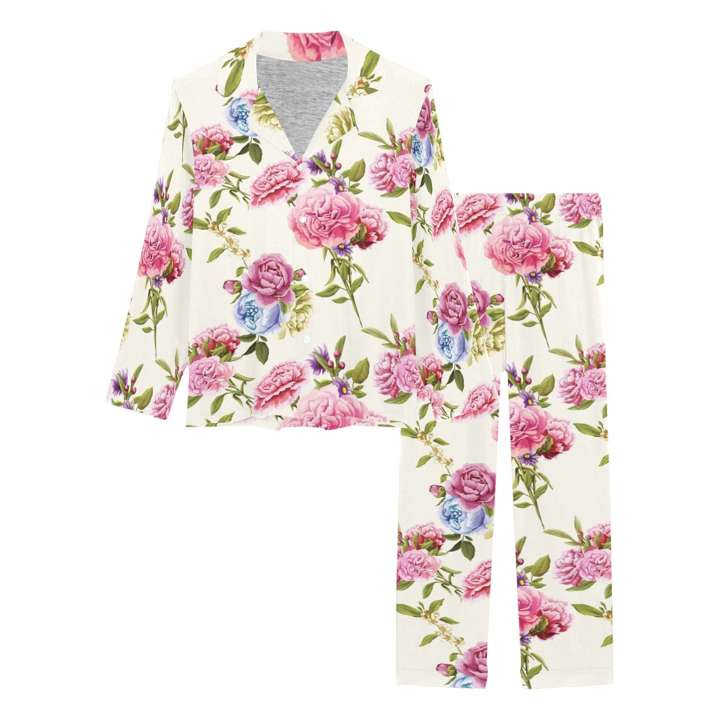 Carnations Pattern Print Design CN02 Women's Long Pajama Set