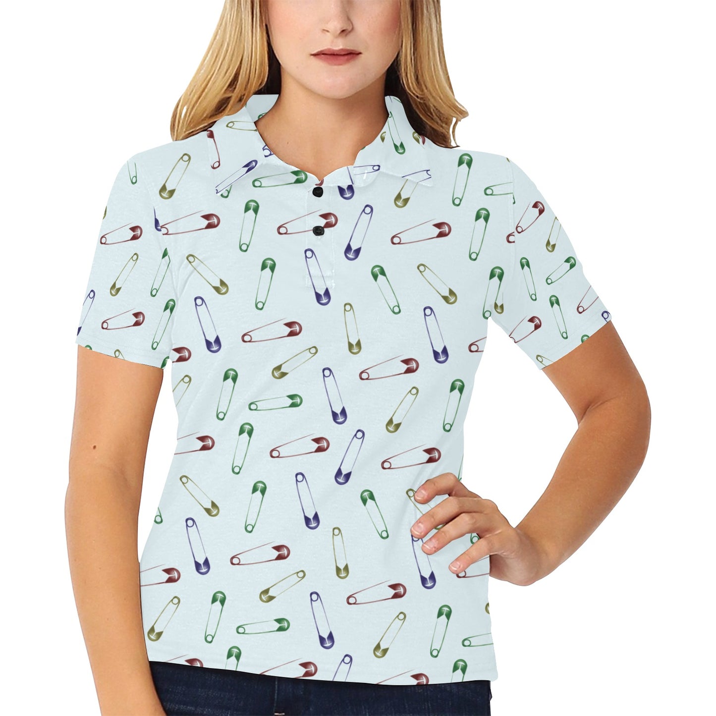 Safety Pin Print Design LKS303 Women's Polo Shirt