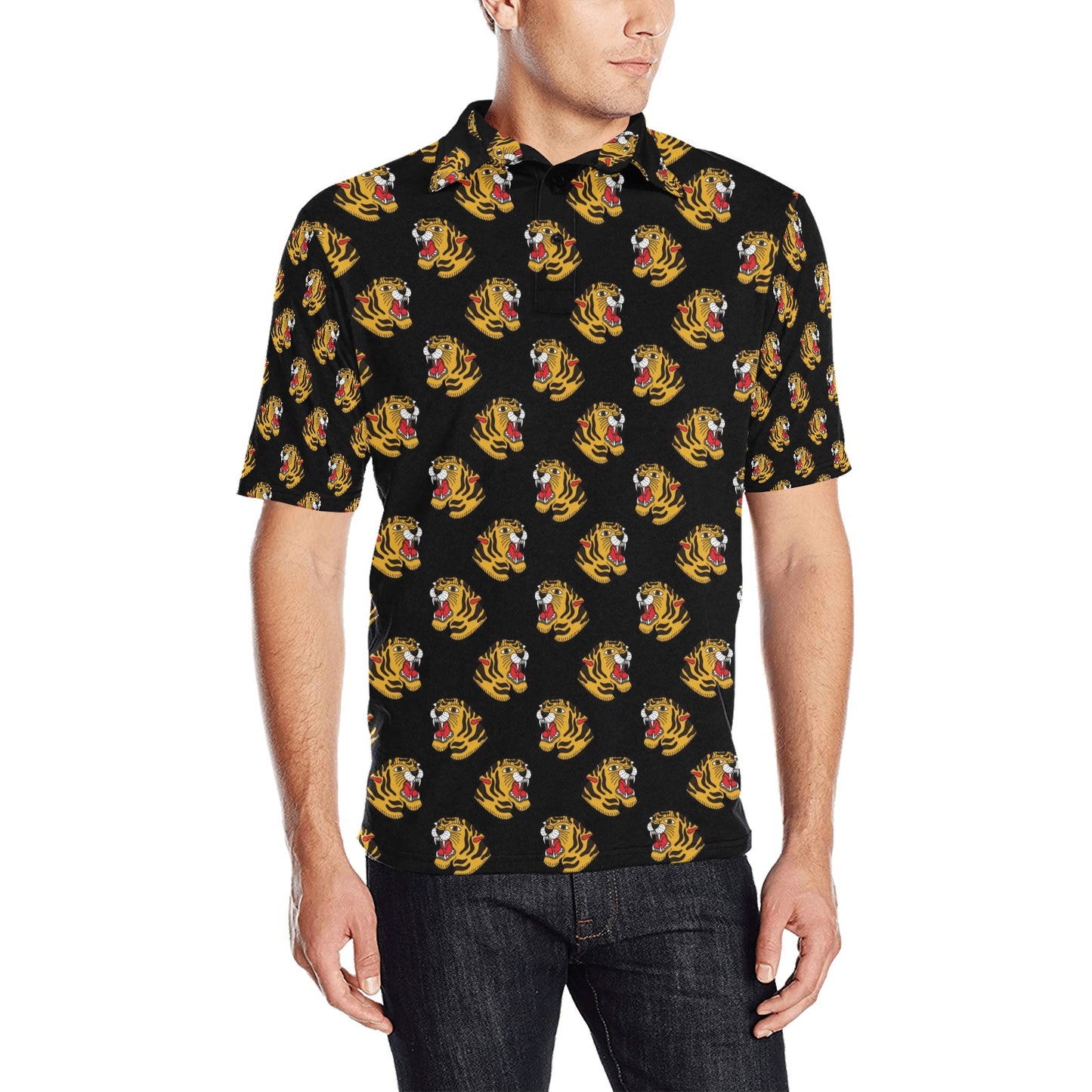 Tiger Head Print Design LKS306 Men Polo Shirt