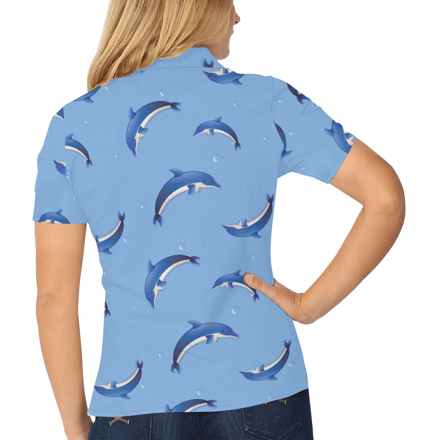 Dolphin Blue Print Women's Polo Shirt